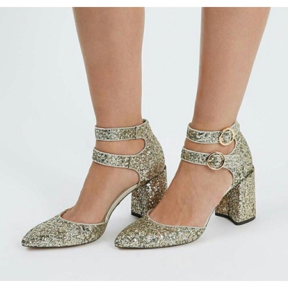 Topshop Shoes - Topshop Glitter Chunky Heels 39 (8.5)